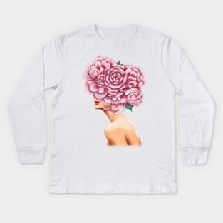 Girl with beautiful flowers instead of a head. Kids Long Sleeve T-Shirt